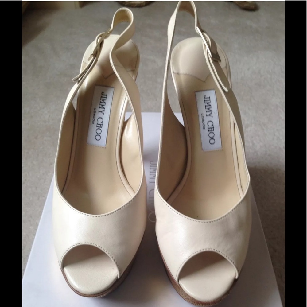 Jimmy Choo Cream Gold Platform Slingback Size39